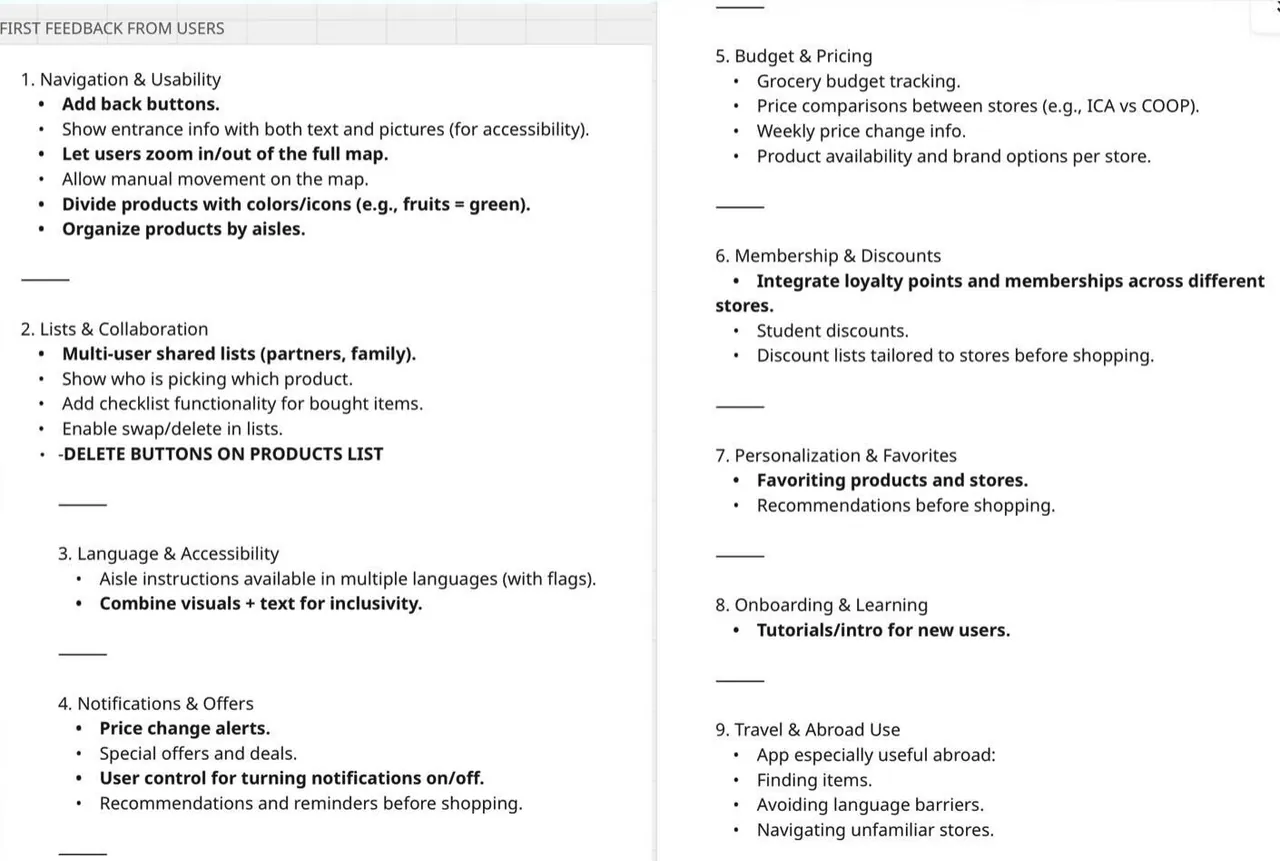 Grocery Store Navigator project planning material