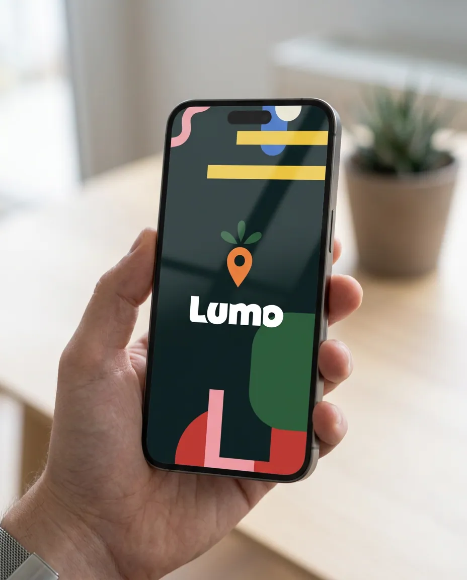 Lumo app displayed on a phone held in a hand