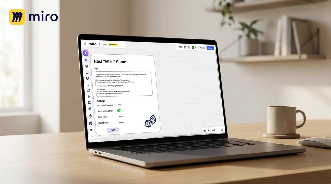 Miro All In game interface displayed on a laptop